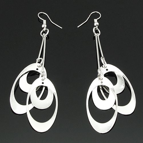   Silver Metallic Hollow Chain Pattern Long Dangle Earrings 789  