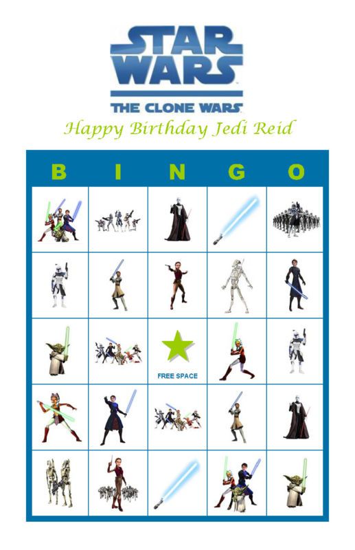 Star Wars The Clone Wars Birthday Party Bingo Game  