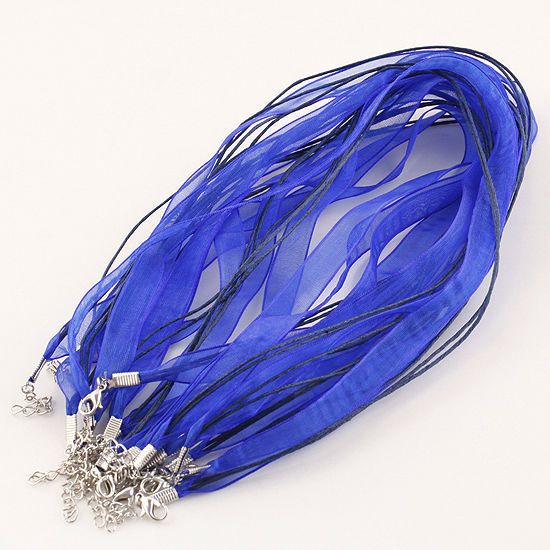 50PC WHOLESALE BLUE RIBBON VOILE NECKLACE CORDS NP01  