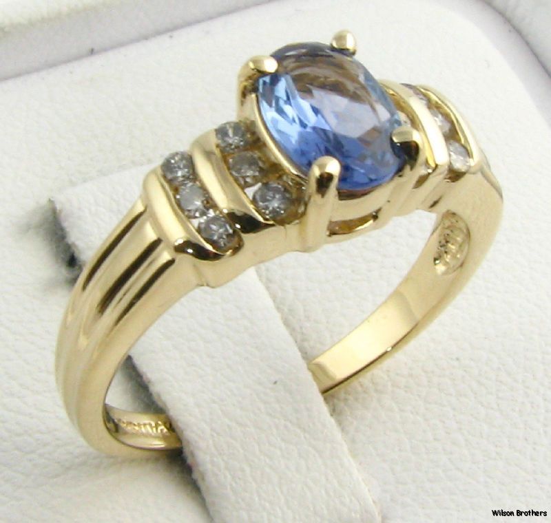   Tanzanite & Diamond Womens Ring   14k Solid Yellow Gold Estate  