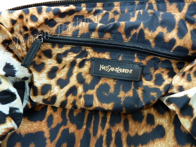 YVES SAINT LAURENT YSL Easy Leopard Print Fabric and Leather Trim Tote 