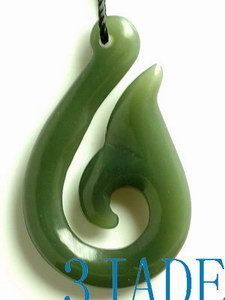 New Zealand Maori Fish Hook Hei Jade Nephrite Pendant  