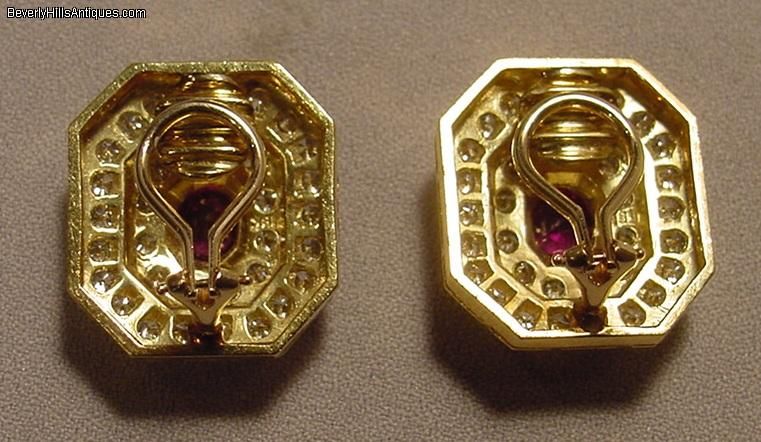 Vintage 14k 5 Carat Diamonds Rubies Designer Earrings  