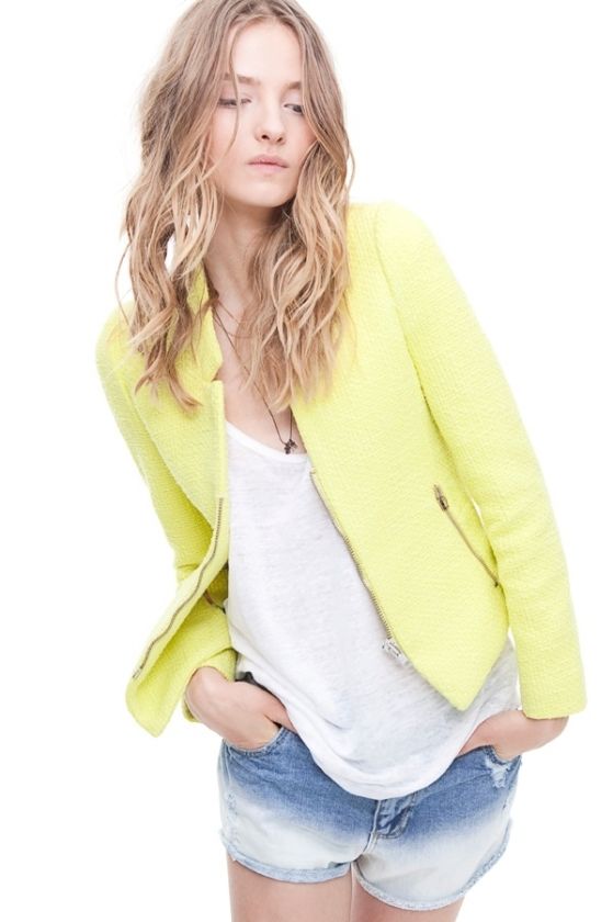 2012 ZARA HOTTEST CELEBRITY NEON YELLOW WHITE JACKET BLAZER COAT W 