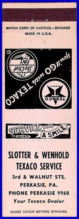 1950s Slotter & Wenhold Texaco Matchcover  Perkasie PA  