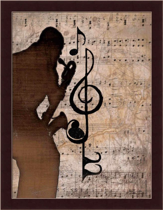 Rhythm I Vintage Music Notes Jazz Saxophone Art Framed  