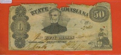 1863 $50 **RARE** State of LOUISIANA Confederate Note  