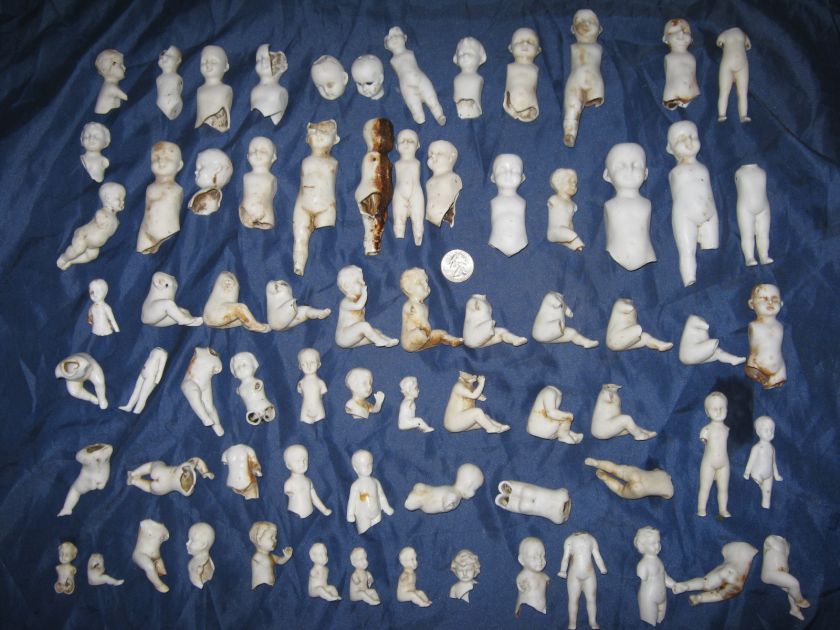 70 antique bisque doll body heads parts Germany 1860  