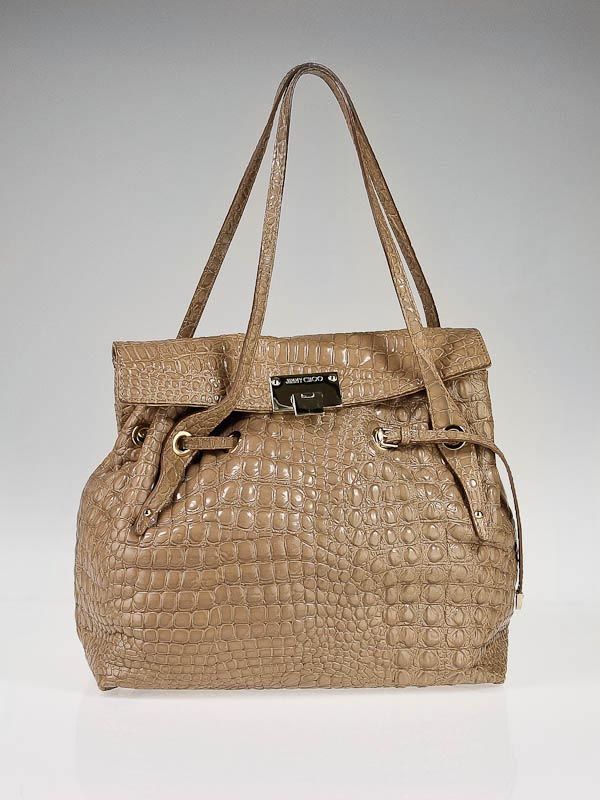 Jimmy Choo Tan Croc Embossed Leather Tote Bag  