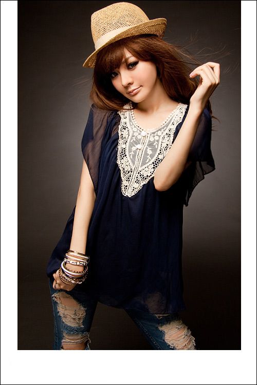   ON MOON FANCYQUBE CHIC SHORT SLEEVE CHIFFON TOP BLOUSE 1369  