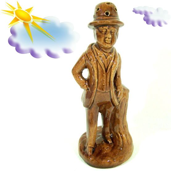 Antique Rockingham MAN in BOWLER HAT SUGAR SHAKER MUFFINEER Bennington 