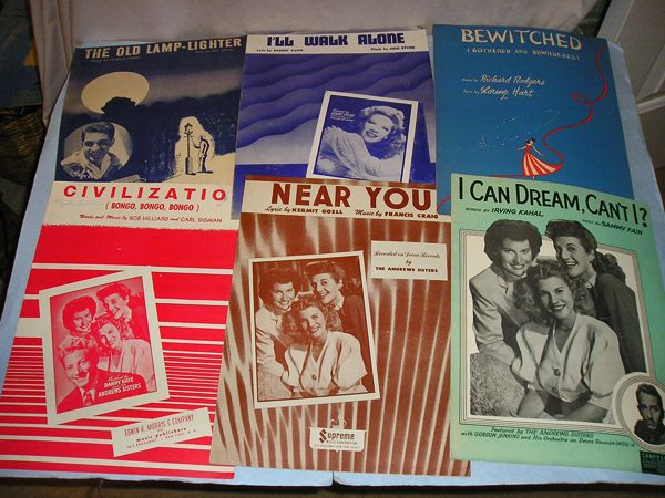 36 Pieces Vintage Artist Sheet Music 1930s   1950s  