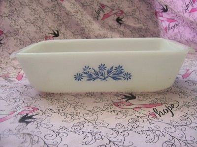 VTG Glass Loaf Pan 1qt 9 Anchor Hocking Blue Flowers  