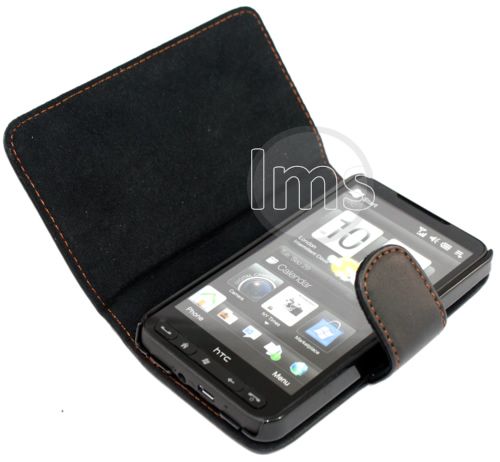 BLACK LEATHER WALLET CASE II FOR HTC HD 2 HD2 + FILM  