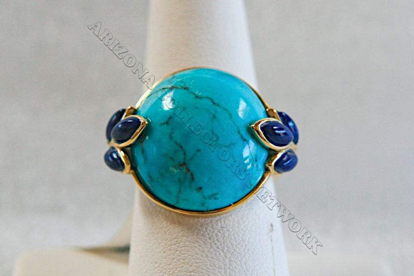 ACN♥ XLG ELEGANT 1 TURQUOISE & LAPIS 14k Yellow Gold RING Size 7 