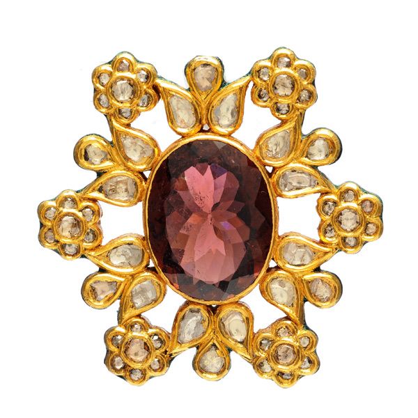 DIAMOND PINK TOURMALINE 22K YELLOW GOLD PENDANT JEWELRY  