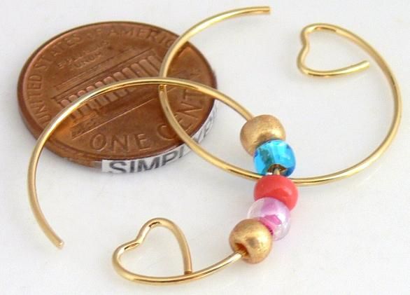 23mm Gold Plate Open HOOP w Heart Earring Findings 10  