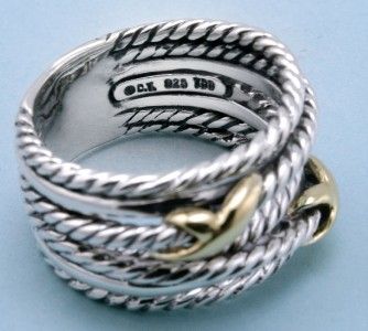 David Yurman SS & 18k Crossover Wide X Ring size 8.5  