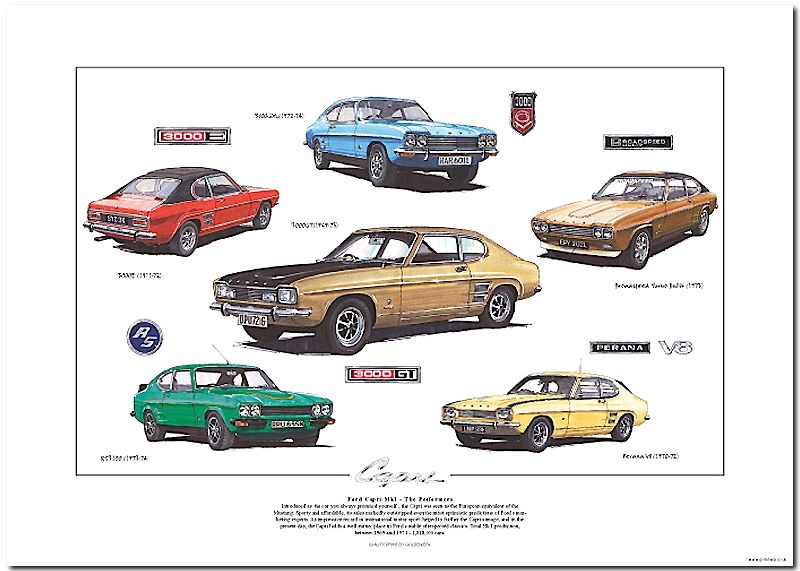 FORD CAPRI Mk1 PRINT   3 litre E GT 3000 GXL & RS3100  