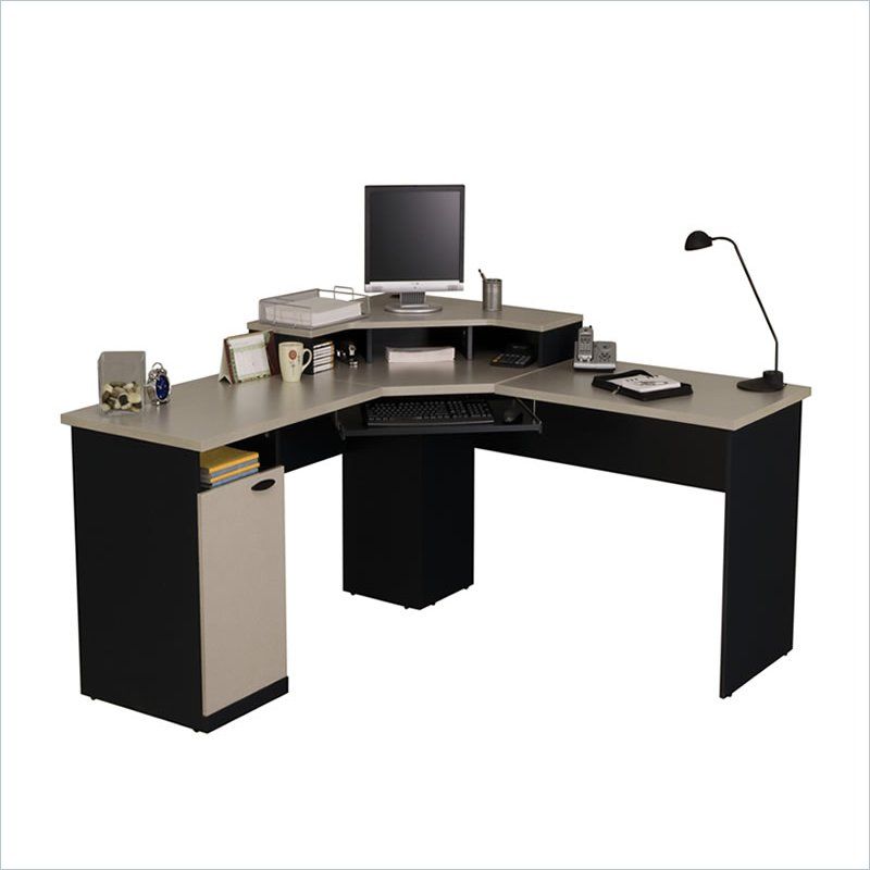 Bestar Hampton Corner Sand Granite & Charcoal Computer Desk 