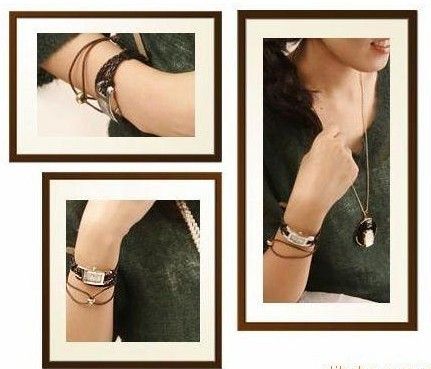 V4093 New Fashion Womens Watch Bracelet Leather Braided Thin Skiny 