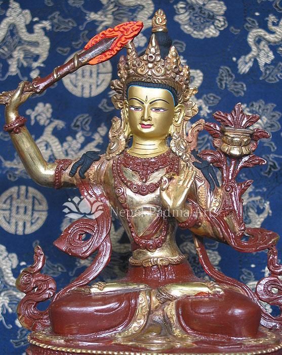 Nepal Hand Carved Bodhisattva Of Wisdom Manjushri  