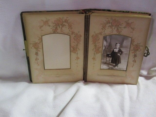 Antique Celluloid Photo Album w Brass Latch and Photos  