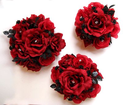 Bridal Bouquet wedding flowers APPLE RED / BLACK  