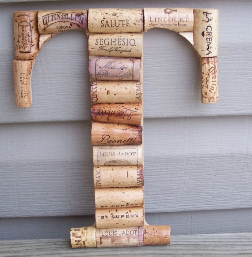 Wine Cork Letter Initial Monogram T~Handmade Home Wall Wedding Art 