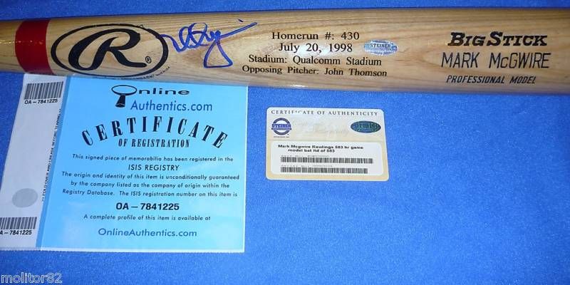 ST LOUIS CARDINALS MARK McGWIRE SIGNED LE HR BASEBALL BAT STEINER MLB 