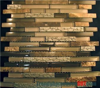 SF Leaf Insert Dark Emperador Crystal Glass Blend Mosaic Tile 