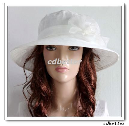 White Flower CHURCH WEDDING Pure Wide Brim Hats Caps  