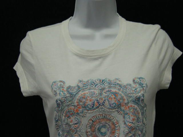 TWISTED HEART White Cotton T Shirt Embellished Top S  