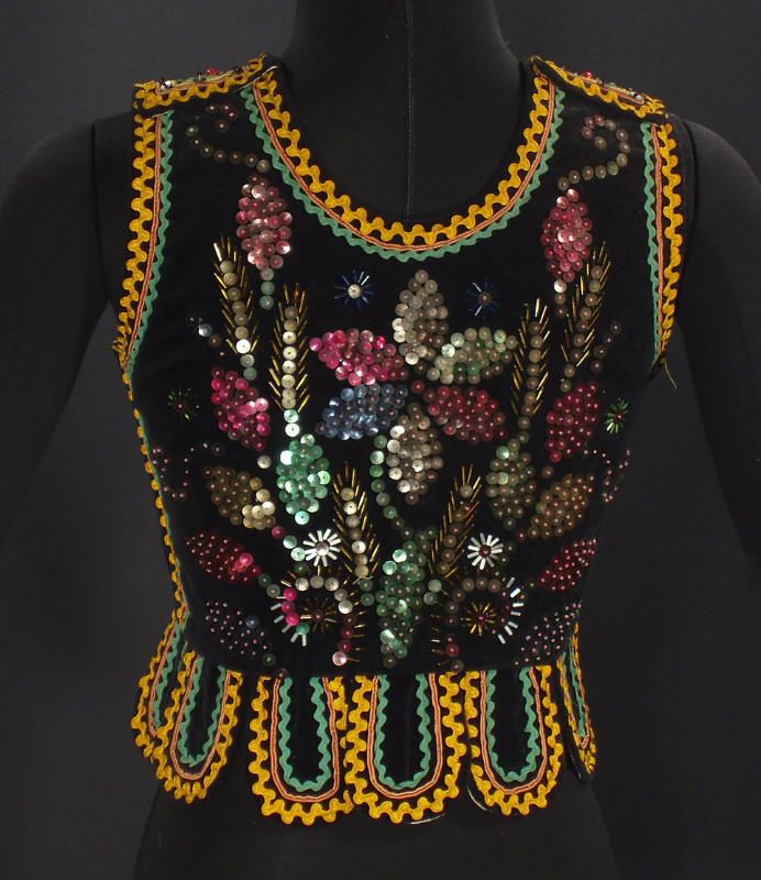 OLD authentic girls Polish Krakowiak vest sequined beaded Poland folk 