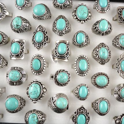 Wholesale Lots 10pcs Antique Silver Plated Vintage Turquoise Stone 