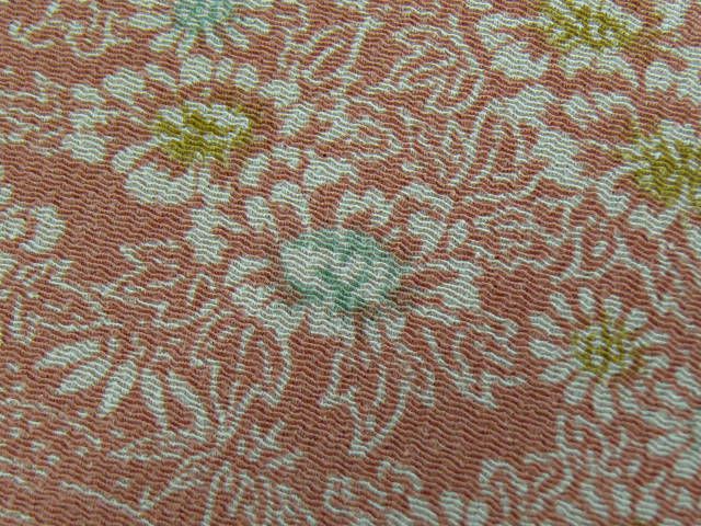 Coral Chirimen Kimono Fabric Bolt w/Kiku, Flower A310  