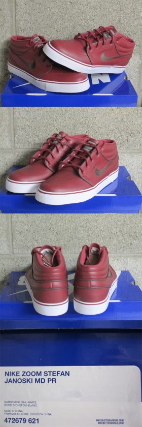 Nike SB Zoom Nike Stefan Janoski Mid Premium Barn Red White Sz 8 