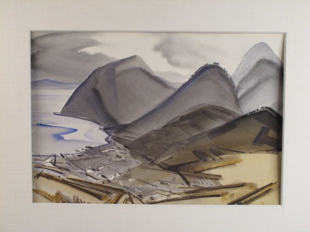   Hara Watercolor Mountain & Lake Scene (Beppu on Inland Sea)  