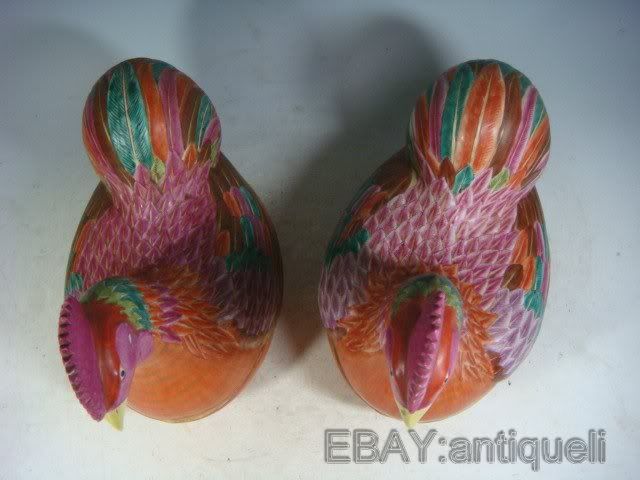 Rare chinese export famille rose porcelain pair chooks  