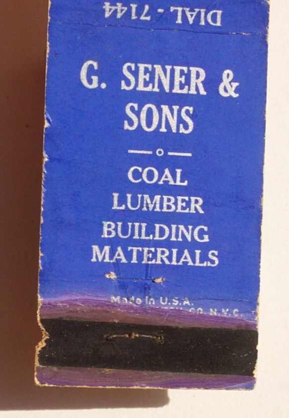 1940s Matchbook Sener & Sons Coal Lumber Lancaster PA  