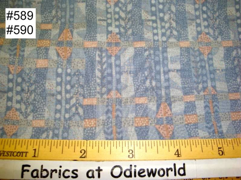 590 Quilters Only TREE PARTY Blue Peach cotton fabric  