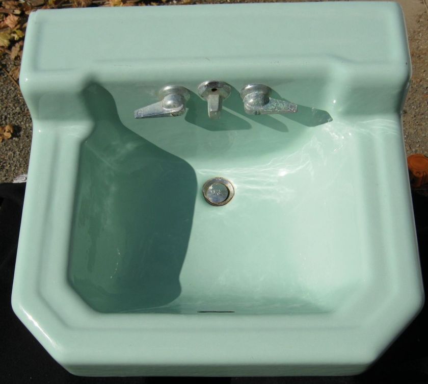 Vintage Bathroom Sink Jadite Green Richmond Porcelain 1950s #118 11 