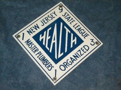 Old New Jersey State League Plumber Gas Motor Oil Soda Porcelain Door 