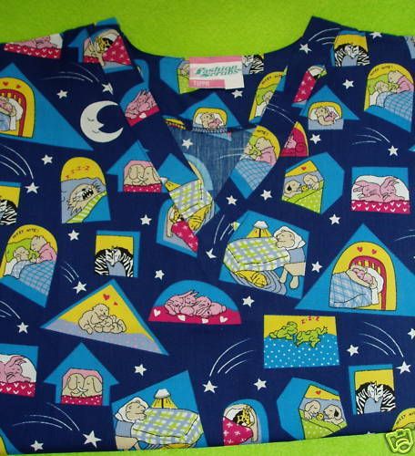 NURSE PEDS VET UNIFORM SCRUB TOP BEDTIME ANIMALS L LG NEW  