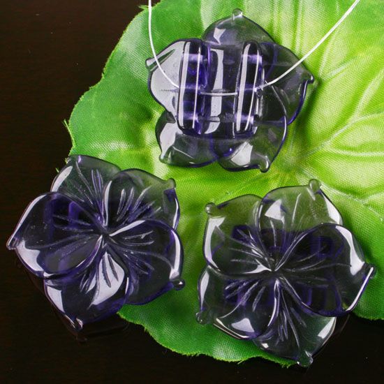 40mm Amethyst Quartz Gemstone Carved Flower Pendant 1pc  