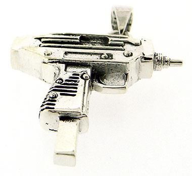 MICRO UZI MACHINE GUN PISTOL STERLING SILVER PENDANT  