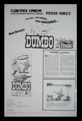 DUMBO disney animation elephant original PRESS SHEET  