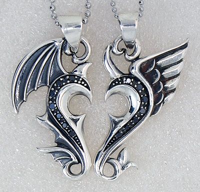 925 Sterling Silver Split Angel Heart Lover/Couple/Friends Pendant 