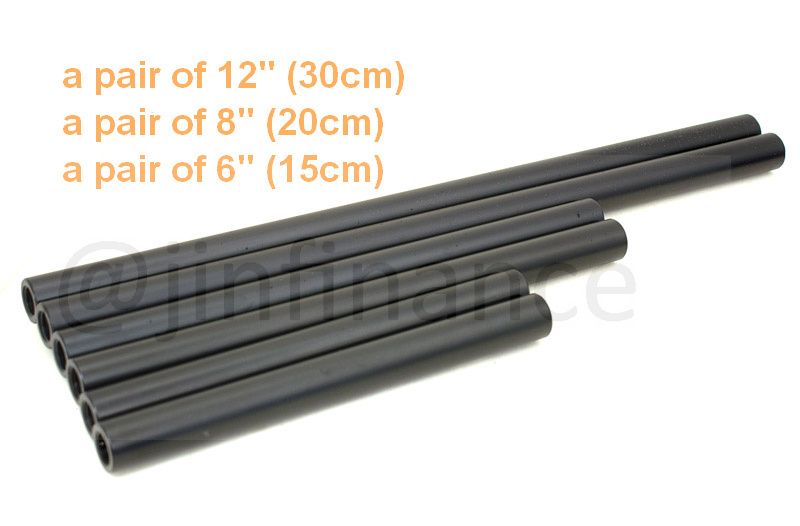 pairs set 15cm 20cm 30cm aluminum anodized 15mm rod for Matte Box 