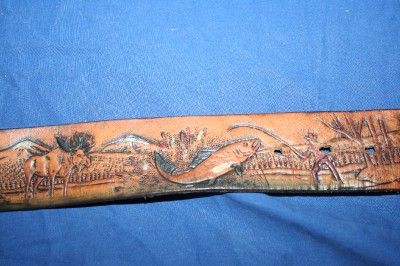   /painted LEATHER Wildlife MOUNTAIN man MENS Wilderness Scene BELT 36